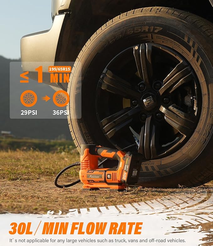 AVID POWER Tire Inflator Portable Air Compressor, 20V Cordless Car Pump w/Rechargeable Li-ion Battery, 12V Car Power Adapter, Digital Pressure Gauge, Tire Air Compressor for Many Inflatables