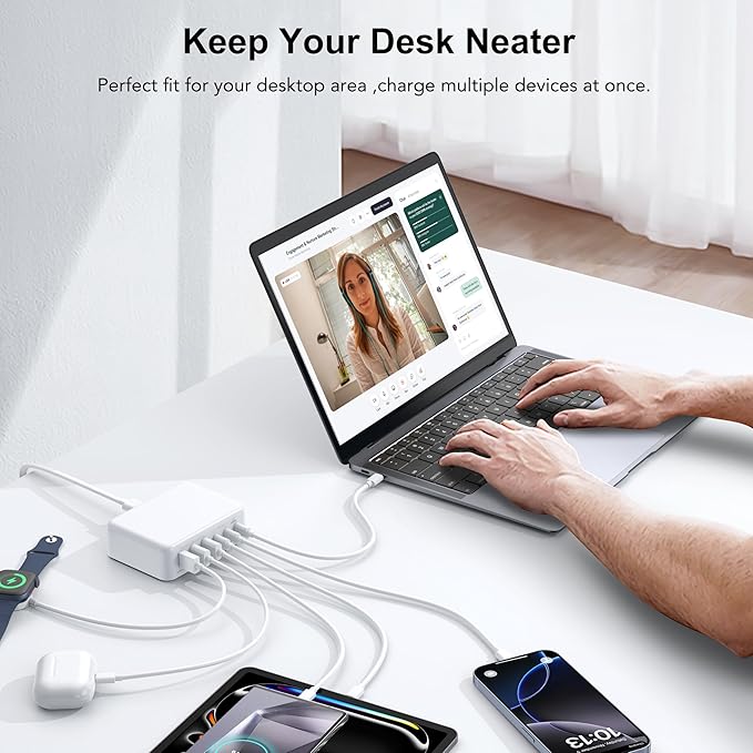 USB C Fast Charger, 150W 6 Port Desktop PD GaN Fast Charger Charging Station Block 65W USB C Laptop Power Adapter for MacBook Pro/Air iPad iPhone 16 15 14 13 Pro Max Galaxy S24 Note 20 Pixel