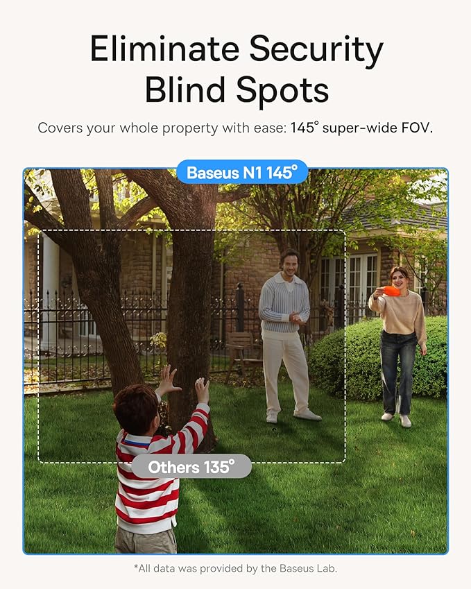 Baseus Wireless Outdoor N1 Add on Security Camera, Requires H1 HomeStation, 2K HD Clarity, 210-Day Battery Life, No Monthly Fee, 145° FOV, Color Night Vision and IP67