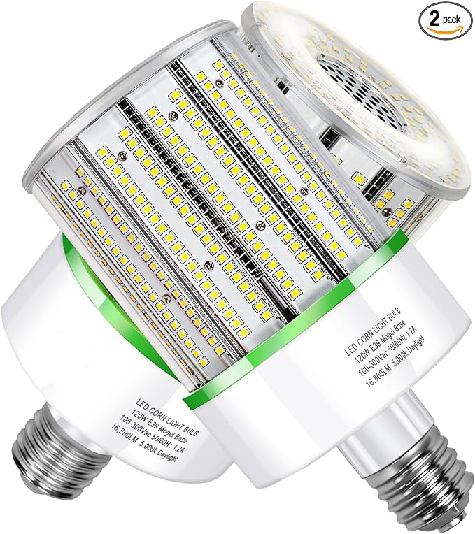2 Pack 120W LED Corn Cob Light Bulb, E39 Large Mogul Base Bulb 5000K Daylight, (250-600W MH/HPS Replace) Indoor Outdoor Lighting for Garage Warehouse High Bay Parking Lot Wall Pack