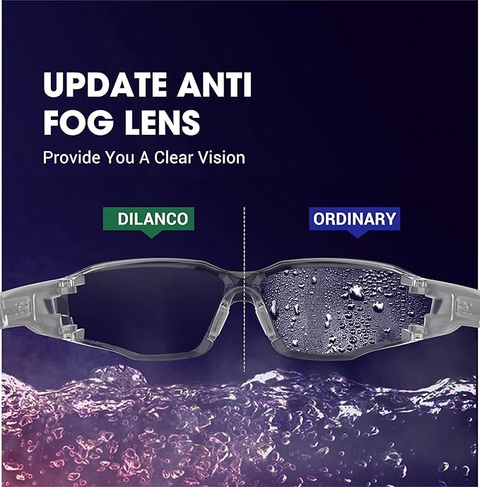 DILANCO Clear Safety Glasses Goggles, Adjustable Frames and Scratch-Resistant with No-Slip Grips Safety Glasses for Women Men