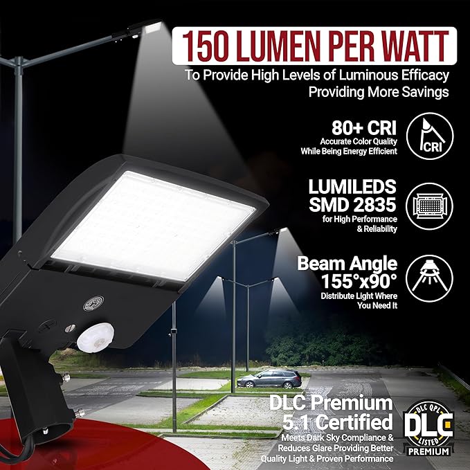 RuggedGrade 150W - NextGen IV Series LED Parking Lot Light with Photocell - Color Selectable 30K/40K/50K - Slip Fit - White