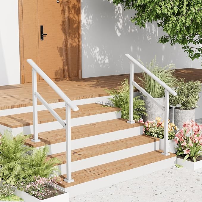 2 Pack Hand Rails for Outdoor Steps,2-3 Step Railing for Stairs,Adjustable Porch Railing,Hand Rails for Seniors,Outdoor Deck Handrails for Exterior Steps,White