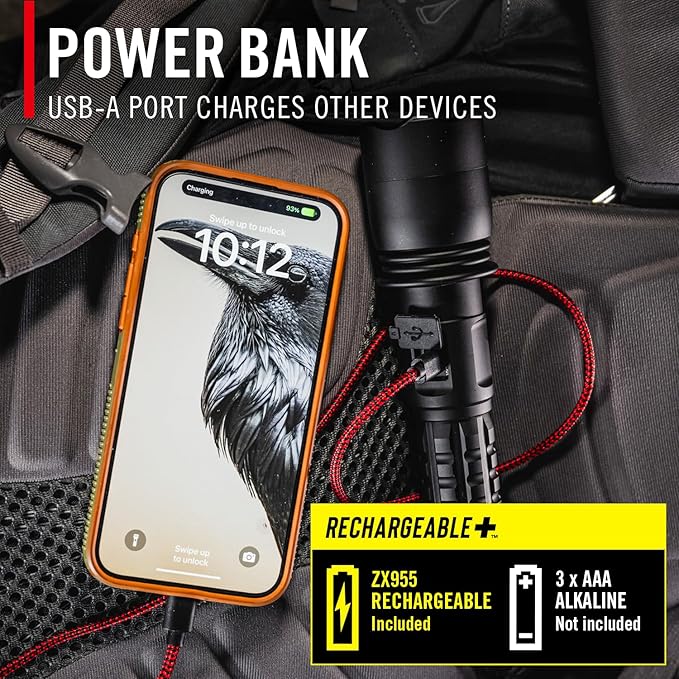 Coast XP20R 4000 Lumen USB-C Rechargeable LED Flashlight with Slide Focus and Pure Beam Focusing Optic, 5 Light Modes