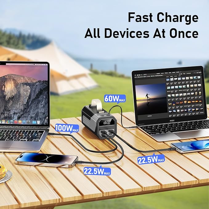 Laptop Power Bank,70,000mAh Portable Charger with 100W USB-C Ports, Built-in and Retractable Cables,100W Input, Fast Charging for MacBook Pro/Air/iPhone 16/iPad Pro/Galaxy S25 Ultra and More
