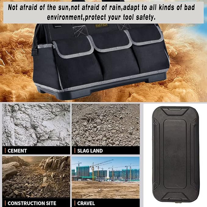 20-inch Wide Mouth Tool Bag with Water Proof Molded Base, Waterproof Tool Organizer Bag for Men with Adjustable Shoulder Strap (20INCH)