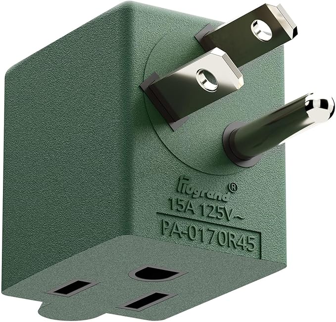 90 Degree Adapter Right Angle USA 3-Prong Male-Female Adapter, 5-15P to 5-15R Direction Changer, Green PA-0170R45G