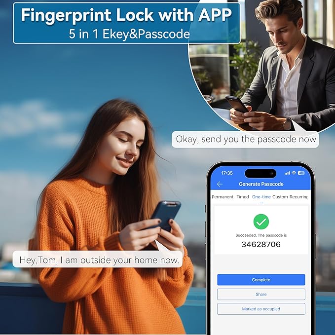BEBASIA Smart Door Lock with Front Door Handle Set, Heavy Duty Fingerprint Handleset, Keyless Entry Smart Deadbolt for Front Door, Bluetooth Keypad Digital Lock Black