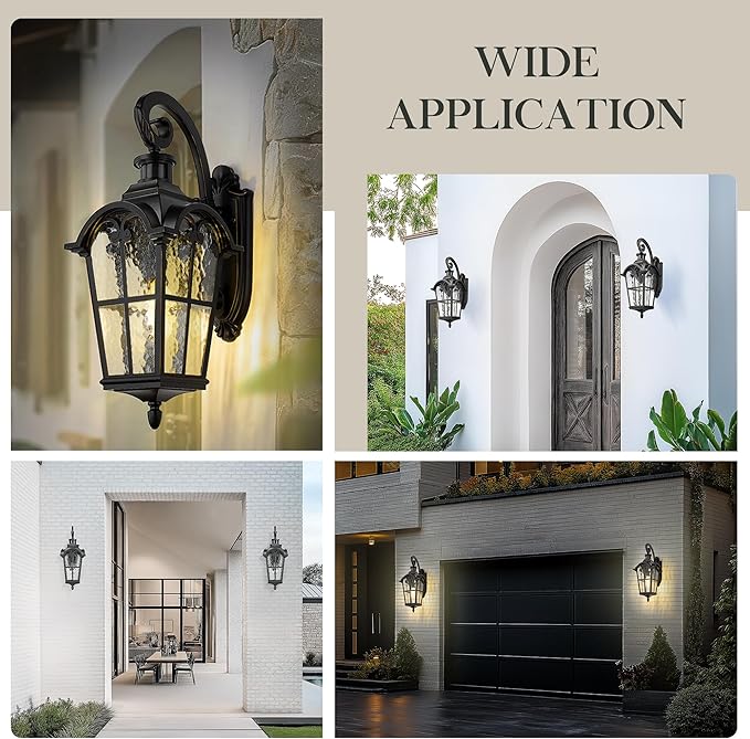 Emliviar 24" Motion Sensor Outdoor Light Fixtures Wall Mount, Aluminum Exterior Porch Light in Black Finish with Gold Edges, Outside Wall Light with Water Glass, WE305BL-SE BG-SW