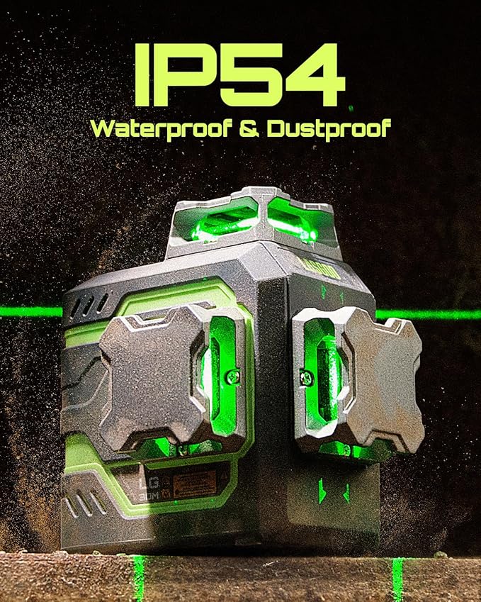 LG-3DM Green Beam Laser Level, Self-Leveling 3x360° Cross Line Laser for Construction and Picture Hanging, 5200mAh Built-in Rechargeable Battery, Type-C Cable, Magnetic Rotating Stand Included