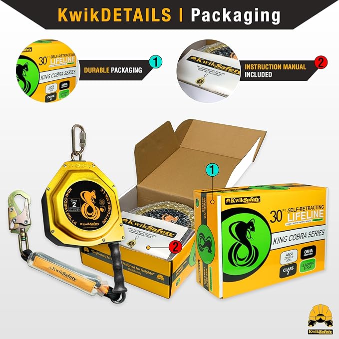 KwikSafety - Charlotte NC - Cobra 30' Leading Edge Self Retracting Lifeline [Lightweight Aluminum] Class 2 Safety Harness Yoyo | Retractable Safety Lanyard | ANSI OSHA Compliant