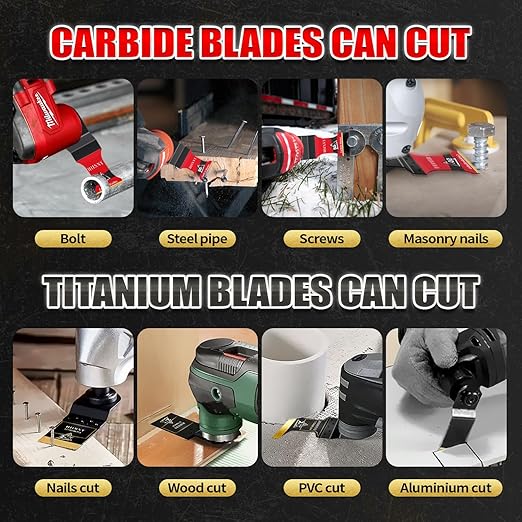 16PCS Titanium and Carbide Oscillating Tool Blades, Heary Duty for Hard Material,Professional Universal Oscillating Saw Blades Multitool Blades Kits for Metal Wood Dewalt Milwaukee Ryobi Fein