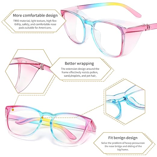 Alsenor Safety Glasses Anti Fog Goggles Protective Eyewear Blue Light Blocking Anti Dust UV Protection Glasses For Men Women (Rainbow)