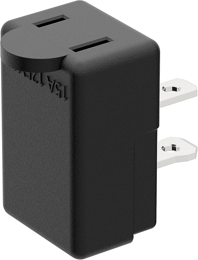 Right Angle Adapter,2-Prong 90 Degree Rightward Angled AC Adapter, Polarized 2-Prong L Type Adapter, Vertical Right Angled Down Angle Power Adapter, PA-0503B Black Color