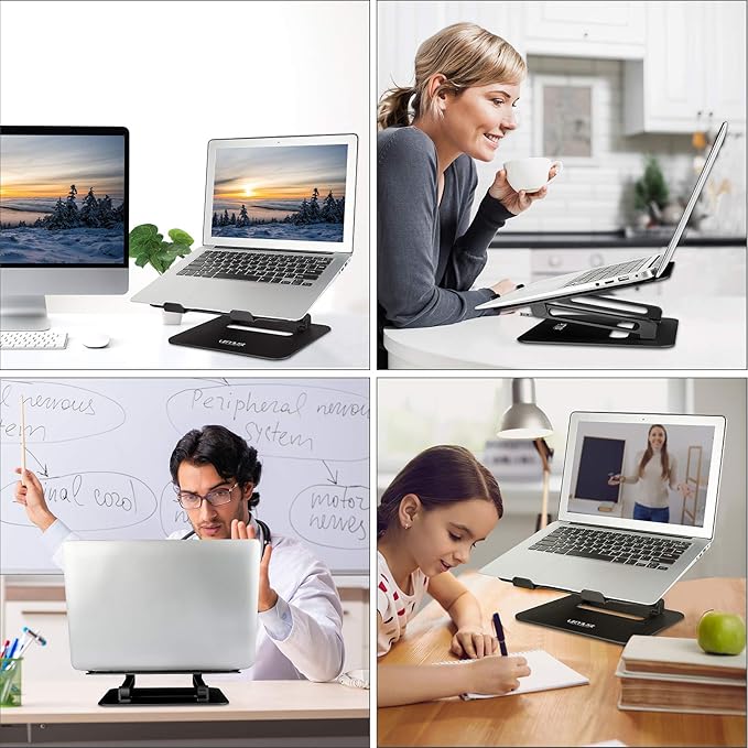 Urmust Adjustable Laptop Stand for Desk Aluminum Computer Stand for Laptop Riser Holder Notebook Stand Compatible with MacBook Air Pro Ultrabook All Laptops 11-17 inch (Black)