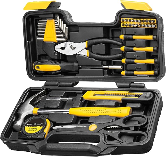 CARTMAN 39-Piece Home Tool Set Kit, Essential Household Hand Tools with Plastic Storage Case