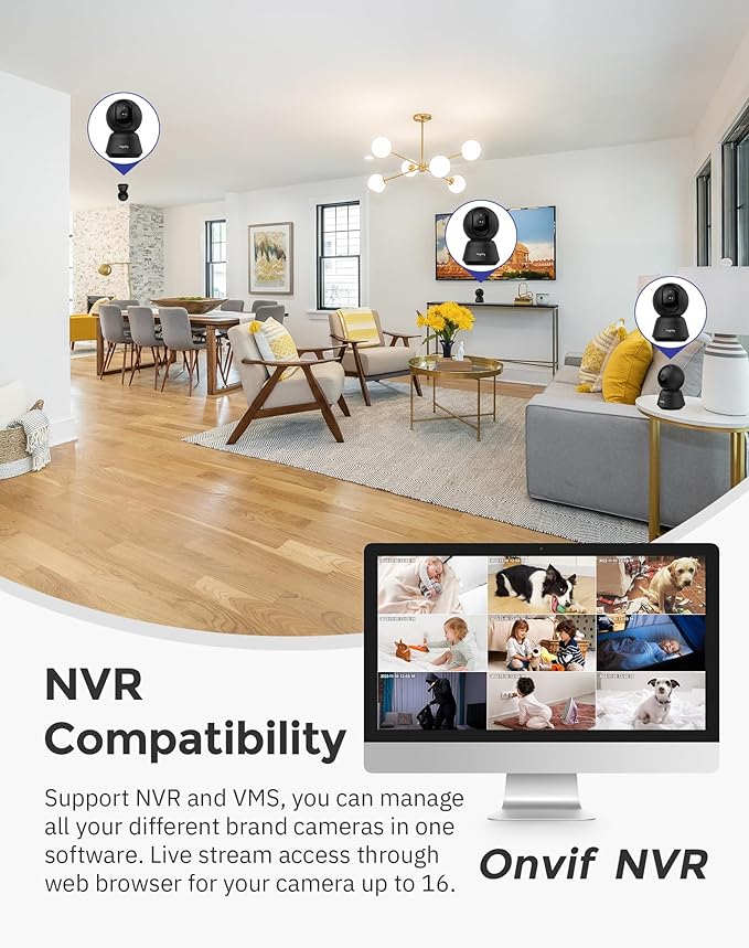 Hugolog 2K 3MP Indoor Pan/Tilt Security Camera with Auto-Focus,Ideal for Baby Monitor/Pet Camera/Home Security,Starlight Color Night Vision,Human/Pet AI,US Cloud,Compatible with Alexa