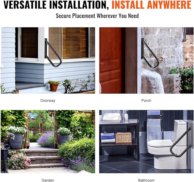 VEVOR Handrails for Outdoor Steps, 18.9" Length 1.3"Pipe Wall Mount Safety Railings for 1-2 Steps, Stair Handrail with Matte Black Finished,for Garden,Yard and Garage & Elderly,Pregnant Women, Disable