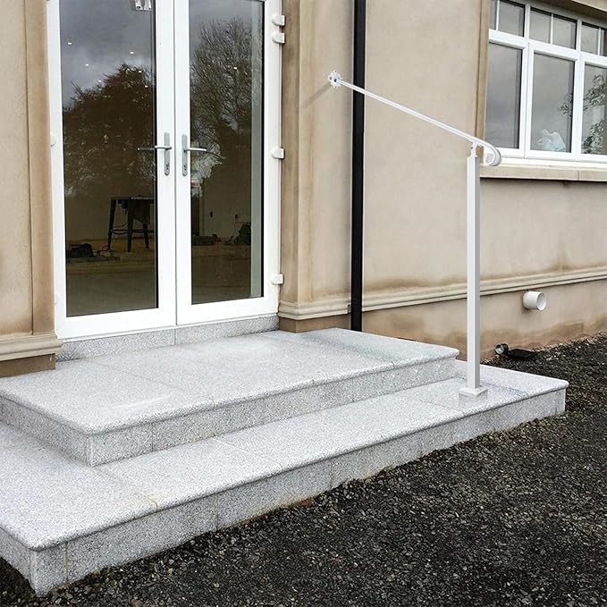 Adjustable Handrail 1-2 Step, Wall&Floor Mounted Wrought Iron Handrails, Handrails for Outdoor Steps, Stair Rail with Installation Kit Hand Rail, White