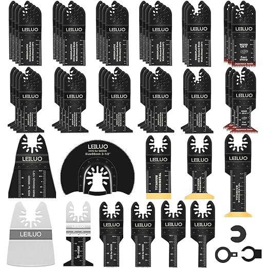 LEILUO 55-Piece Oscillating Multitool Blades Kit for Wood Nails Drywall Cutting Universal Multi Tool Accessories with Storage Bag Compatible with DeWalt Makita Dremel and More