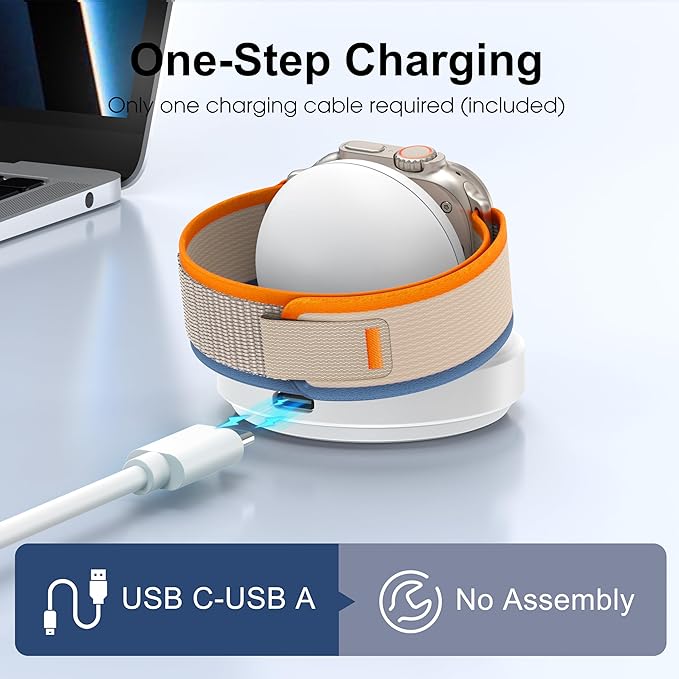 Portable Magnetic Charging Dock for Apple Watch, Wireless Fast Watch Charger Stand with Charging Cable, Support Nightstand Mode, Compatible with Apple Watch 10 9 8 7 SE 6 5 4 3 2/Ultra 2-White