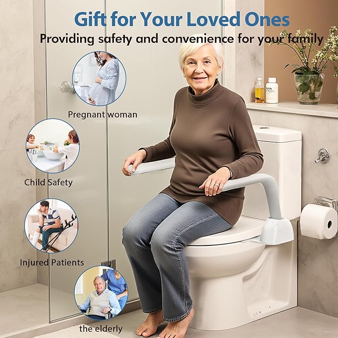Toilet Safety Rails for Seniors, 480LBS Aluminum Armrest Hand Rail with Foldable Handles, Heavy Duty Toilet Seat Rails for Elderly, Handicap, Pregnant