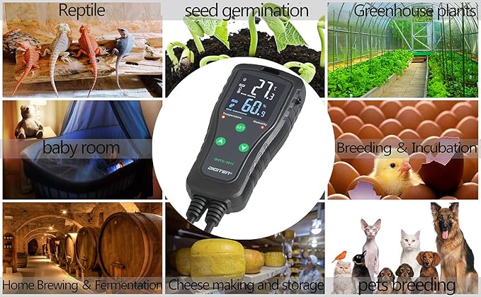 Temperature & Humidity Controller - Outlet Plug-in Thermostat & Humidistat for Reptiles & Greenhouses - Dual Stage Pre-Wired Electronic Controller