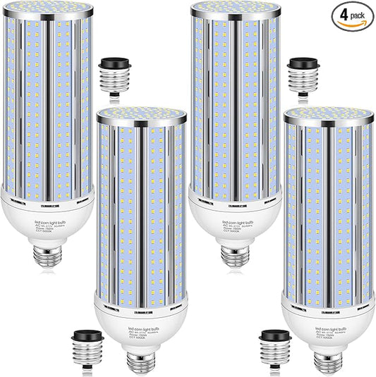 4 Pack 150W Corn LED Light Bulb,Fanless 5000K Daylight(1500 Watt Equivalent) E26/E39 Large Mogul Base LED Cob Lamp 21,500LM for Outdoor Indoor Garage Warehouse Factory Workshop Street Backyard
