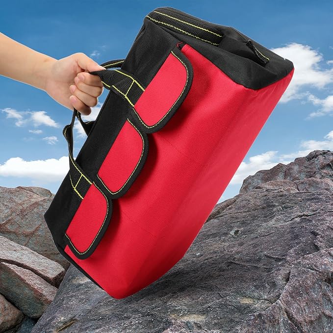 Sanwuta 3 Pack Tool Bag for Men with Waterproof Hard Bottom, Heavy Duty Tool Bag Wide Mouth Tote for Various Instrument, Electrician Carpenter Mechanic(16 Inch,Black Red, Blue, Yellow)