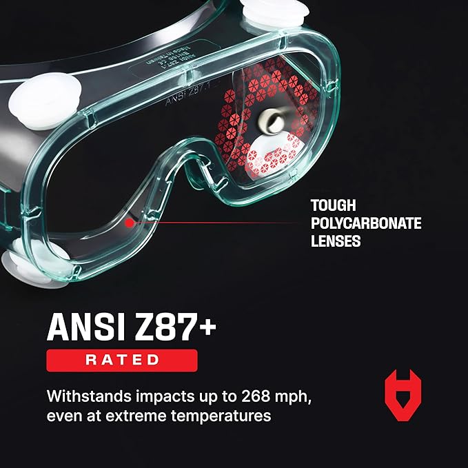 NoCry Protective Safety Lab Goggles Over Glasses with Anti-Fog Coating, Clear Scratch-Resistant Lenses, 100% UV Protection, Universal Fit, Vented, ANSI Z87.1 Rated Safety Goggles for Men and Women