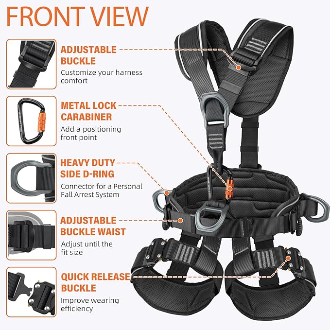 TRSMIMA Safety Harness Fall Protection - Roofing Full Body Climbing Harness Men Tree Work Rock Climbing Chest Ascender Detachable Design