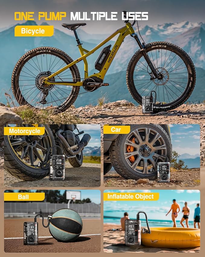 NEVERLAND Tire Inflator Portable Air Compressor - 12000mAh 150PSI Auto Air Pump for Bike Car Tires, Electric Bike Tire Pump with Gauge, Air Compressor Portable for Bike Bicycle Car Motorcycle Ball