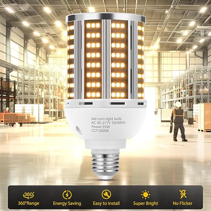65W LED Corn Light Bulb 2 pack(650W Equivalent ),Warm White 3000K E26/E39 Commercial Grade 7800LM Medium Mogul Base LED Lamp,Large Area Lights For Outdoor Indoor Garage Warehouse Factory Bay Light