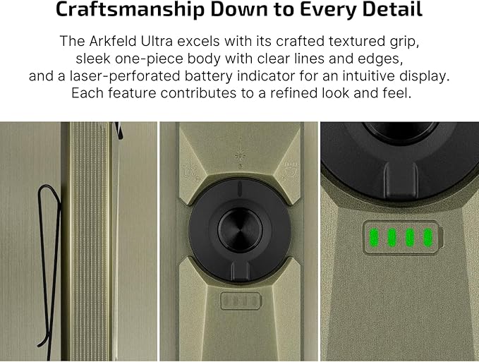 OLIGHT Arkfeld Ultra 1400 Lumens EDC Flat Flashlight, Rechargeable Compact Pocket Flash Light Combines White LED, UV and Green Beam, Triple Sources Perfect for Checking, Working (Olive-Green)