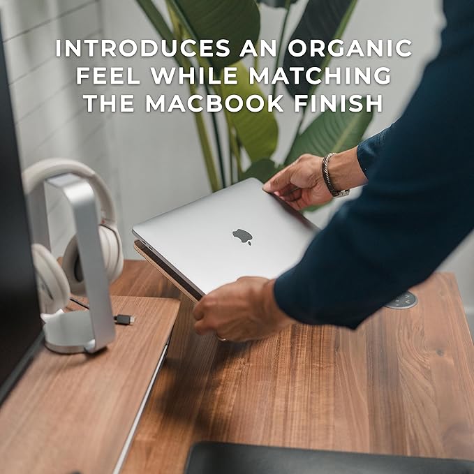HumanCentric Laptop Riser for Desk in Black Walnut Wood Top and Space Gray Aluminum Base, Compatible with MacBook and Other Laptops Up to 16 Inches, Ergonomic Computer Holder, 25-Degree Angle Tilt