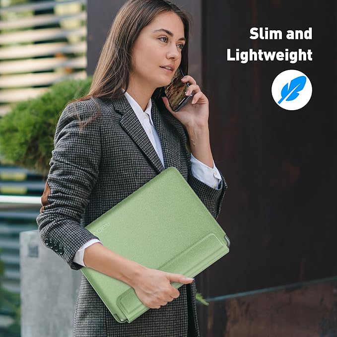 AboveTEK Laptop Sleeve Case for 13-14 inch MacBook Air/Pro, Slim Laptop Case with Stand, Ergonomic Wrist Rest & Mouse Pad, Waterproof Anti-Scratch Leather Bag for 13-14 Surface HP (Sage Green)