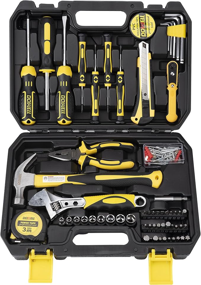 DOWELL Tool Set, Auto Repair Household Tool Kit with Socket, Wrench, Screwdriver, Bits Set and Plastic Toolbox Storage Case, HYT128 (128 Pieces)
