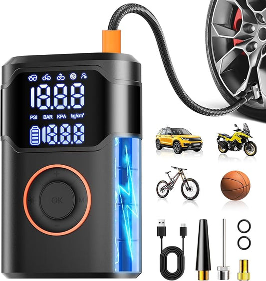 Tire Inflator Portable Air Compressor-150PSI Cordless Tire Air Pump, 5X Faster with Digital Gauge, Auto-Off & LED Light, Air Pump for Car Tires, Motorcycle, Bike, Balls & More