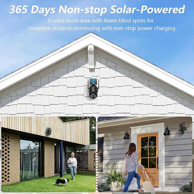 GALAYOU 2K Security Cameras Wireless Outdoor-360° PTZ Cameras for Home Security with Solar Panel/Battery Powered, Night Vision, Two-Way Audio, PIR Sensor, Works with Alexa, R1 4P Black (2.4Ghz Only)