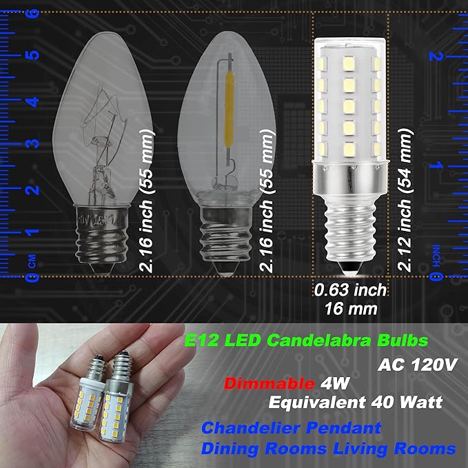 E12 Candelabra LED Light Bulbs Dimmable 4W Equivalent 40 Watt 450lm 6000K Bright Daylight White Candle Bulbs for Chandelier Pendant Dining Rooms Living Rooms Bedrooms Office, 4 Pack