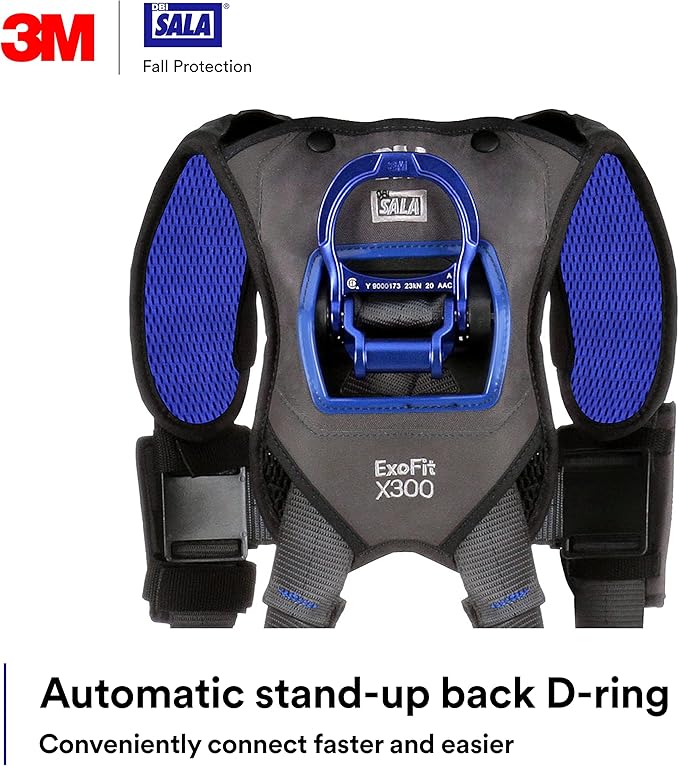 3M 1113010 DBI-SALA ExoFit X300 Comfort Vest Safety Harness Fall Protection, OSHA, ANSI, General Industry, Aluminum Back D-Ring, Auto-Locking Quick Connect Leg and Chest Straps, X-Large