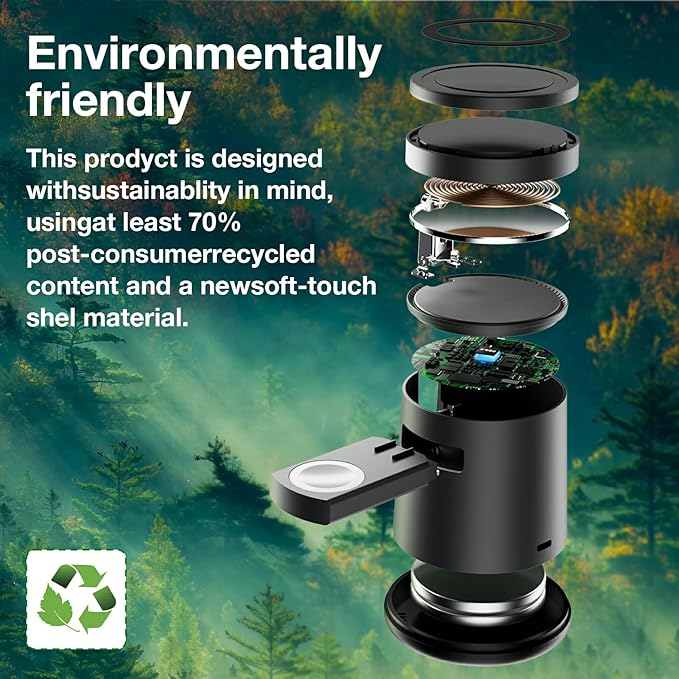 2025 Upgrade 3 in 1 Charging Station for Apple MagSafe Charger, Adjustable Portable Wireless Charging Stand, Fast Wireless Charger Dock for iPhone 16 15 14 13 12 Pro Max & Apple Watch AirPods (Gray)