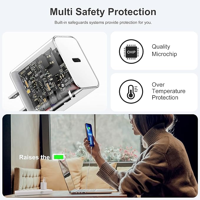 LCGENS USB C Wall Charger, 2-Pack 20W Fast Charger Block, Type C PD Power Delivery Charging Block Plug for iPhone 11/12/13/14/15/16/Pro Max, XS/XR/X, iPad Pro, AirPods Pro, AirPods4，watch10 ultra2