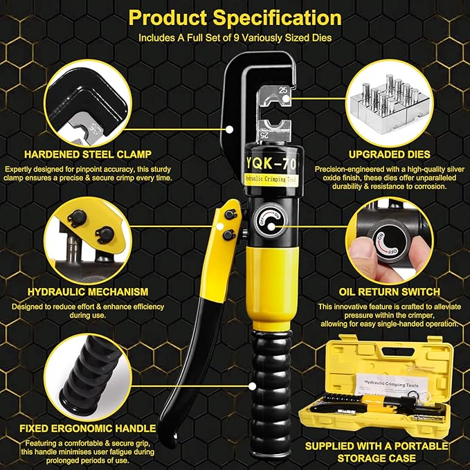 Hydraulic Crimping Tool and Cable Cutter Hydraulic Cable Lug Crimper 10 US TON 12 AWG to 00 (2/0) Electrical Terminal Cable Wire Tool Kit with 9 Die
