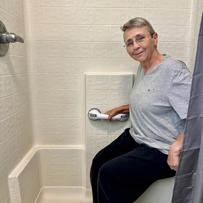 Grab Bars for Bathtubs and Showers, Heavy Duty Shower Handle 2 Pack 12 Inch for Elderly Assistance Products Seniors Suction Cup Removable Handrails Handicap Bath Grip Bathroom Safety Grips No Drilling