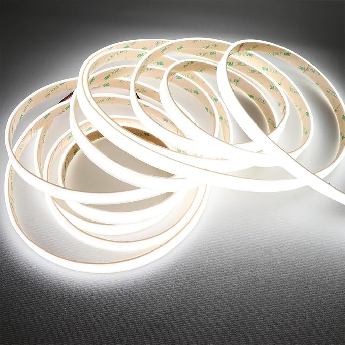 COB White LED Strip Lights, 6000K 528LEDs/M 90Ra+ DC12V Silicone Tube LED Lights Strips, Outdoor Waterproof IP67 Linear COB LED Tape Light for Garden Backyard Wheel Lights