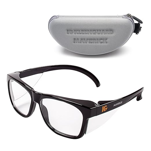 KLEENGUARD™ V30 Maverick™ Safety Glasses (56567), Clear Lenses with KleenVision™ Anti-Fog coating, Black Frame, Carrying Case, Eyewear for Men and Women