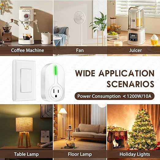 K KASONIC - Wireless Remote Control Outlet, Indoor Remote Light Switch for Plug in Lamp, Small Electrical Appliance up to 100 Feet Away, 10A/1200W Wall Outlet Plug Kit