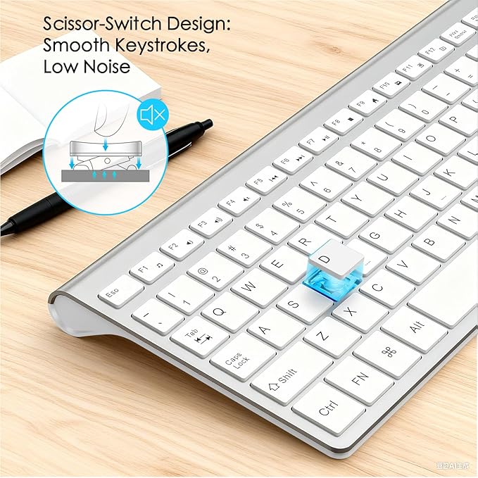 JOYACCESS Wireless Keyboard, 2.4G Slim and Compact Wireless Keyboard with Numeric Keypad for Laptop, MacBook air, Desktop, Computer, PC-Sliver&White