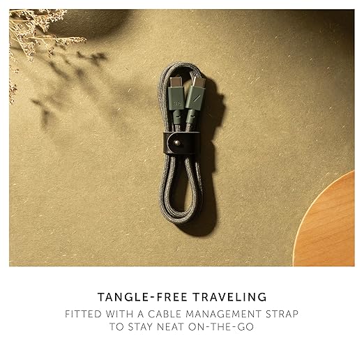 Native Union Type-C Belt Cable - USB-C to USB-C 4ft Ultra-Strong Charging Cable Compatible with iPhone 16, 16 Plus, 16 Pro, 16 Pro Max, iPad Pro, iPad Air, Samsung S24, Flip 6, Fold 6 (Slate Green)